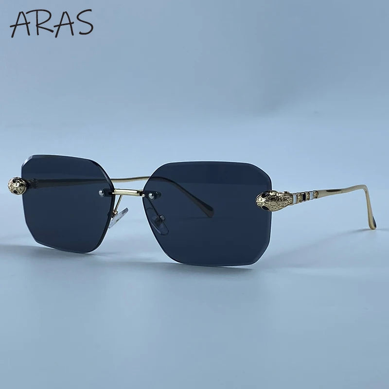 Retro Rectangle Rimless Sunglasses Women 2026 Luxury Designer Punk Square Sun Glasses for Ladies UV400 Gradient Eyewear Shades