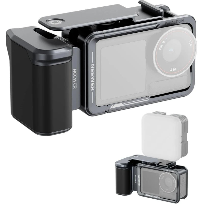 NEEWER Cage and Side Handle Kit Vlogging Protective Metal Video Rig with Magnetic Adapter Mount for DJI Osmo Action 5 Pro / 4/3