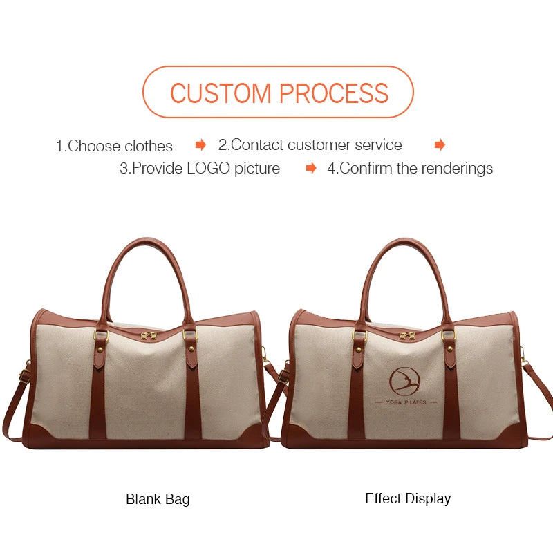 Women Canvas Large Capacity Travel Bags Custom Logo Travel Storage Handbag Vintage Fitness Luggage Bag Personality Customization