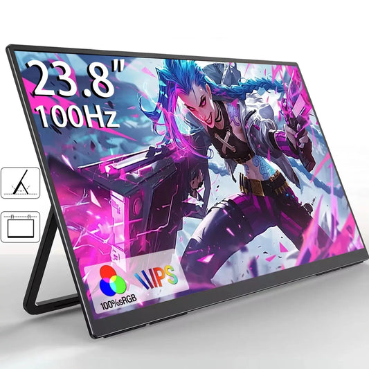 AHXJKA 23.8" 100Hz Portable Monitor w/178° Adjustable Stand Type-C HDMI IPS Eye Care External Computer Display for Laptop pc