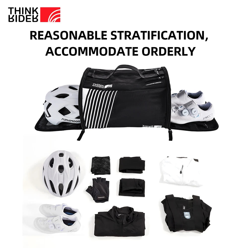 ThinkRider Race Day Essential Cycling Rain Bag Tote with bike helmet and riding shoes, bowling bag, gym bag