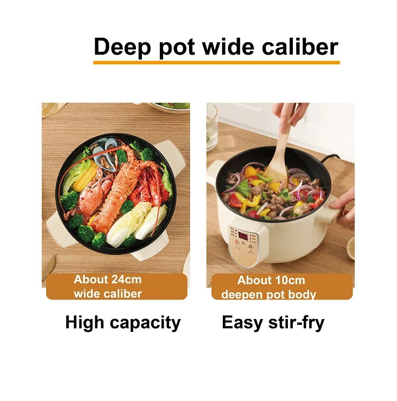 2.5L Home Multifunctional Electric Saute Pot Smart Non-stick With Steamer Rice Cooker Large Capacity Electric Hot Pot 220V