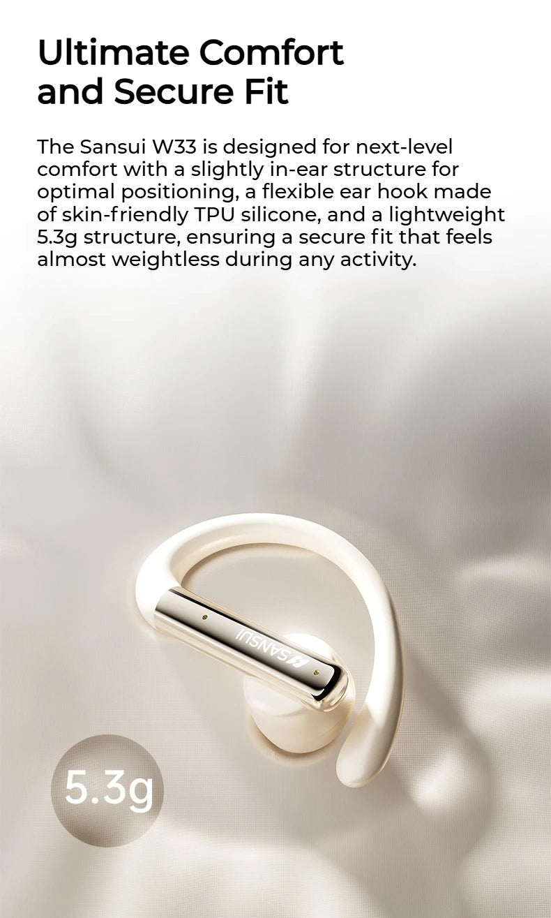 Sansui W33 Spatial Audio Bluetooth 5.4 Earphones ENC Noise Canceling Bluetooth Headphone in-Ear OWS Wireless Sports Headsets