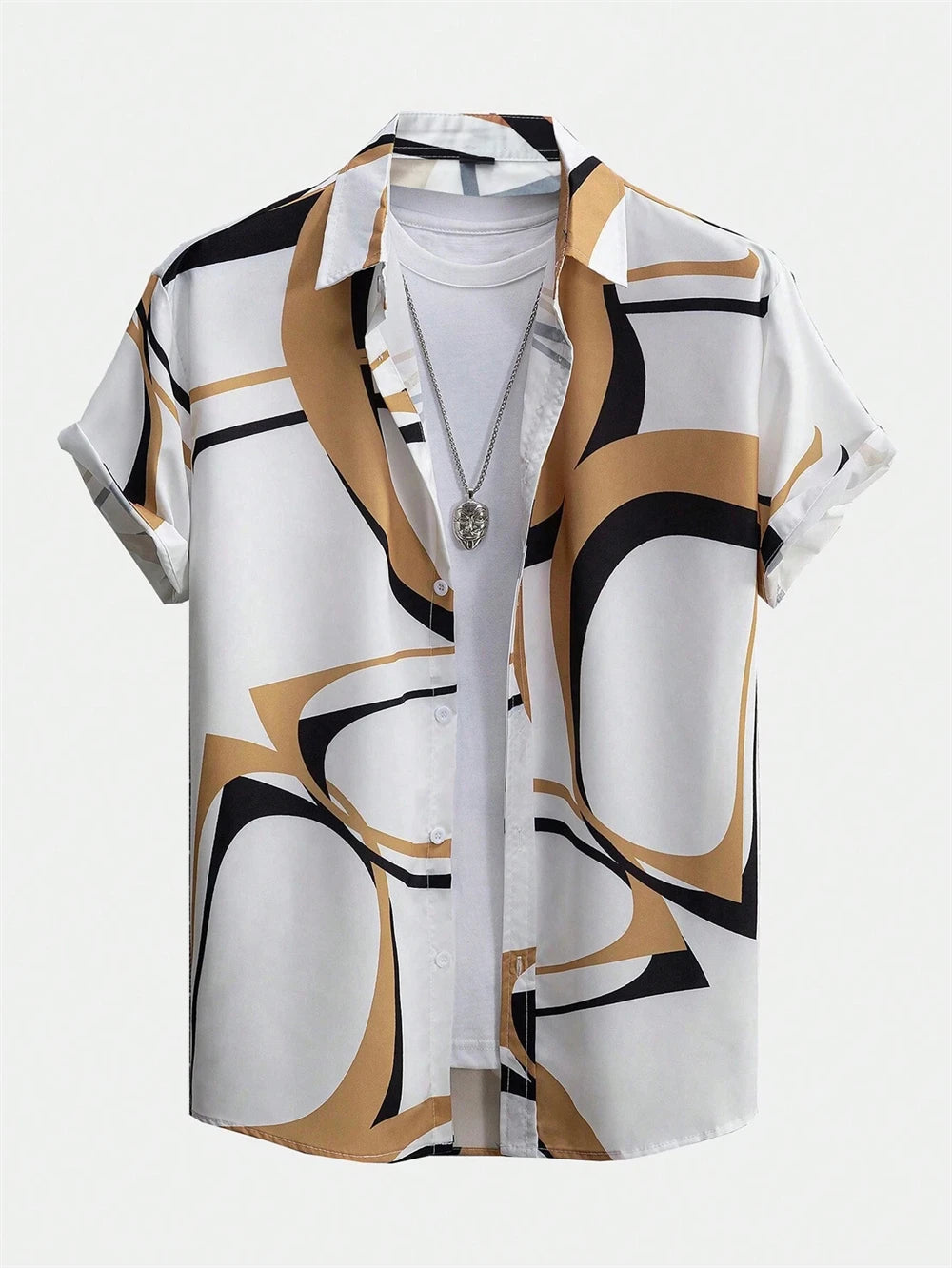 Men's Coconut Tree Graphic Print Short Sleeve Lapel Shirt Tops Men's Casual Button down Shirts Clothing Versatile Shirts