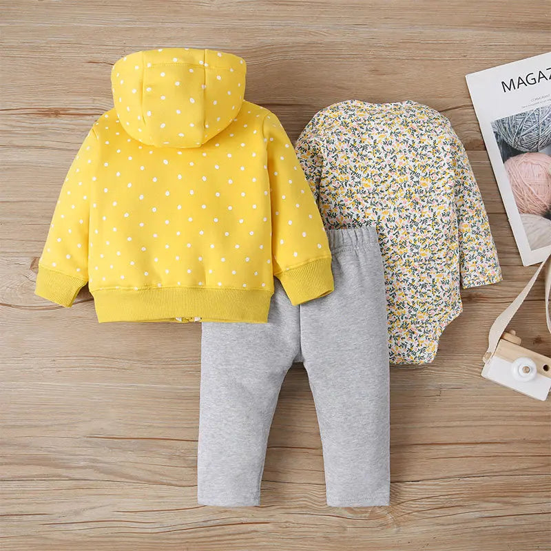 Infant Baby Boy Clothes Sets Winter Warm Cotton Hoodies+Romper+Pants Toddler Girls Clothes Hooded Coat+Jumpsuit+Trousers 3 PCS
