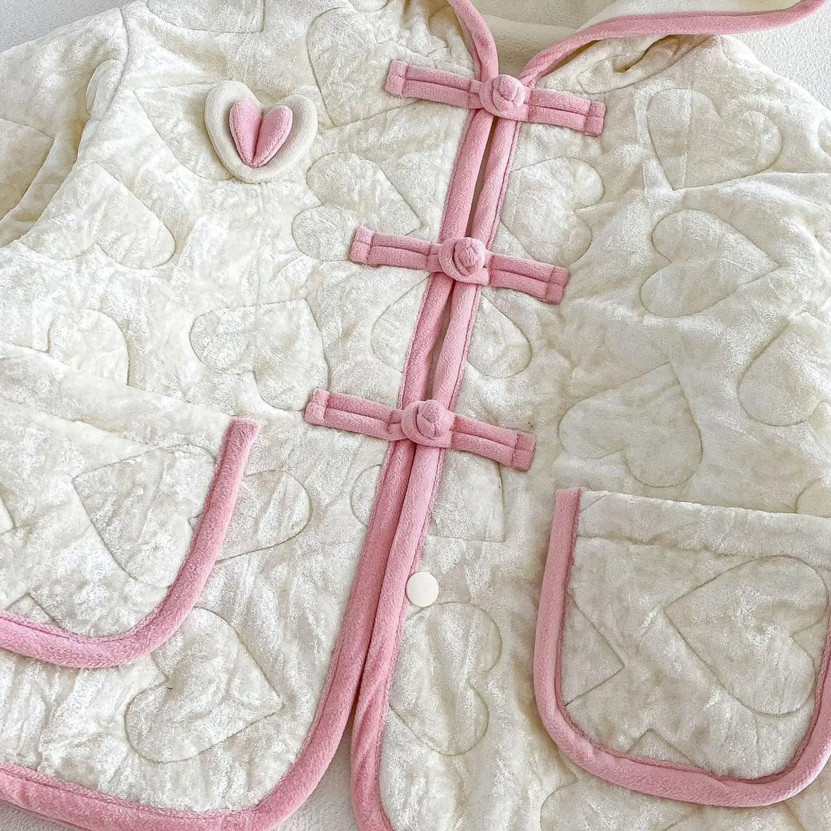 2026 New Winter Girls Heart Quilted Colorblock Coat | Fleece-Lined Hooded Padded Jacket | Cute Warm Outwear