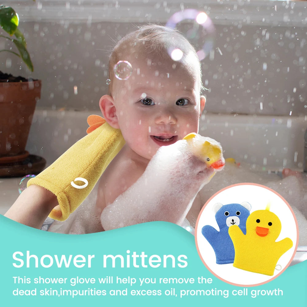Baby Bath Mitt Washcloths Gloves Duck Toddler Soft Washcloths for Kids Designed in Cute Animal Towel Gentle Scrub for Baby