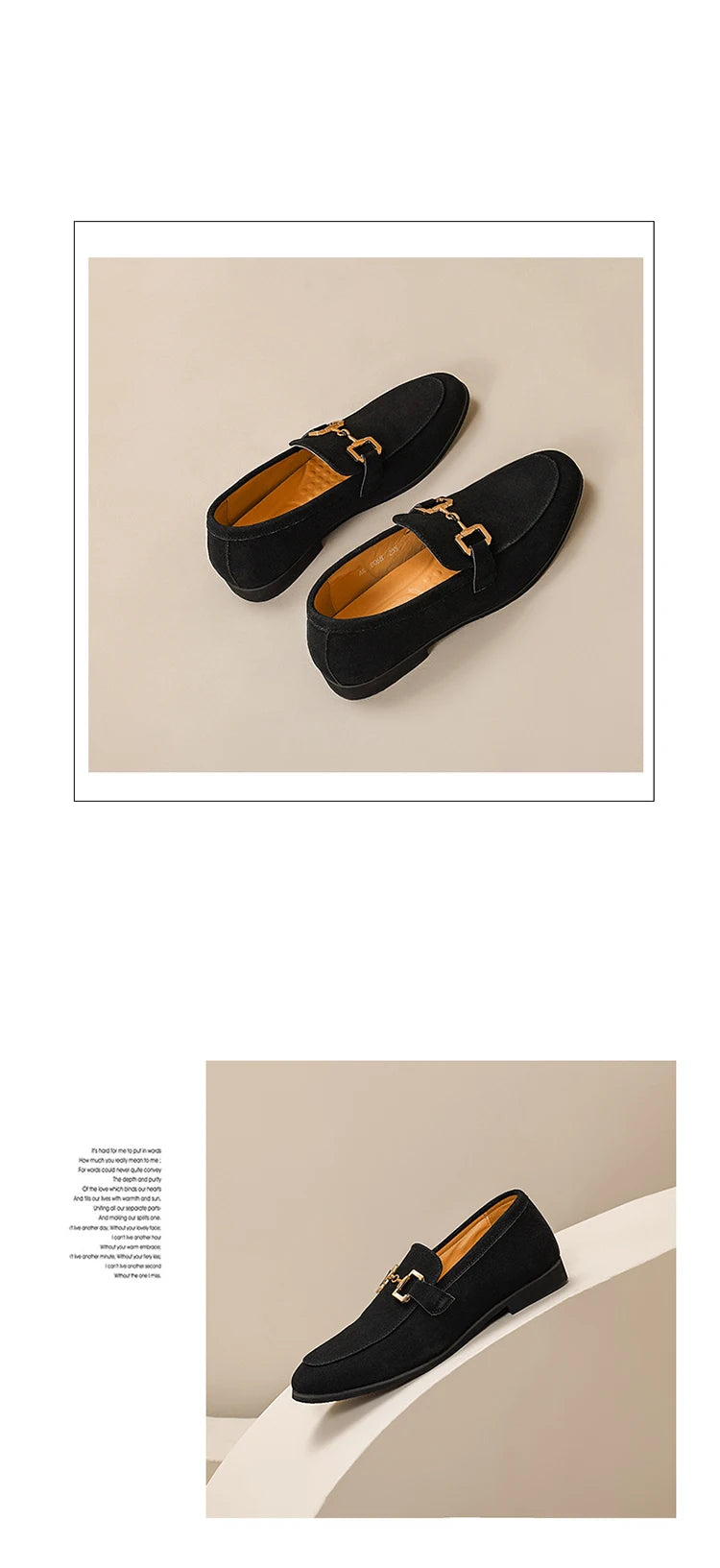 Loafers Men Shoes Black Beige Flock Round Toe Metal Decoration Men Dress Shoes Slip on Men Shoes