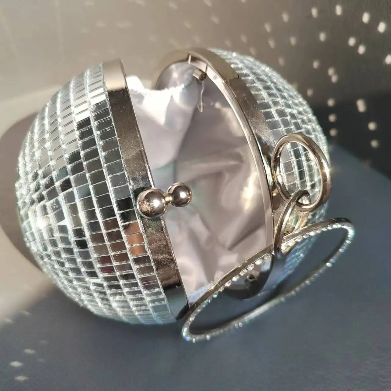 2025  Custom Made Bag Handmade Bag Purse Silver Party  Reflective Disco Ball Clutch Purse Bag