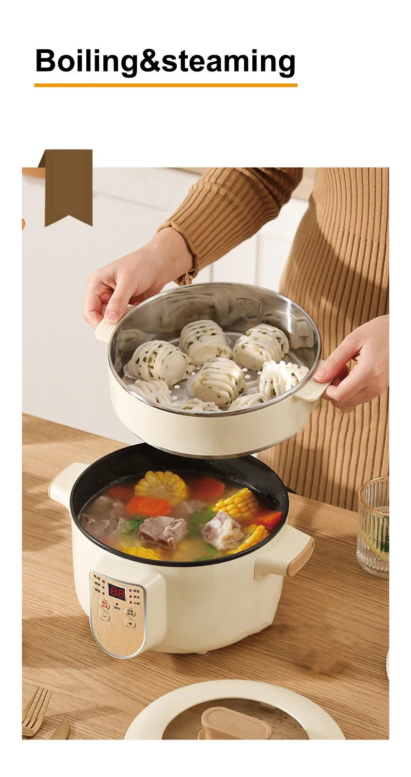 2.5L Home Multifunctional Electric Saute Pot Smart Non-stick With Steamer Rice Cooker Large Capacity Electric Hot Pot 220V