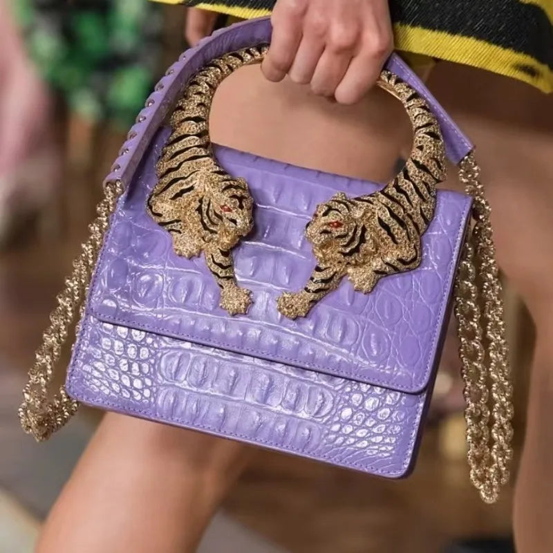 Chic Handbags For Women In Genuine Leather, By Luxury Brand With Decorative Elements, Timeless And Versatile Accessory