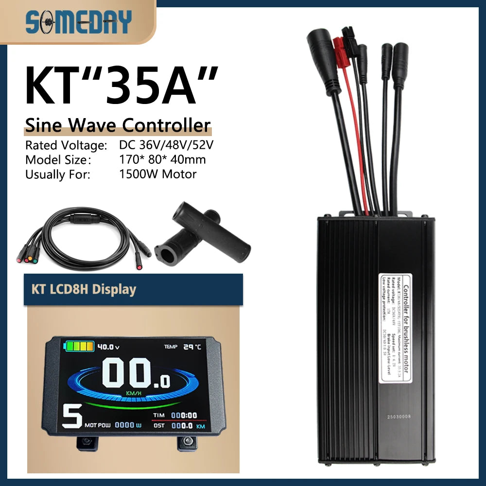 Ebike KT Sine Wave Controller 36V/48V Waterproof Brushless with Light Function 14A-35A With LCD8H Display For Ebike Accessories