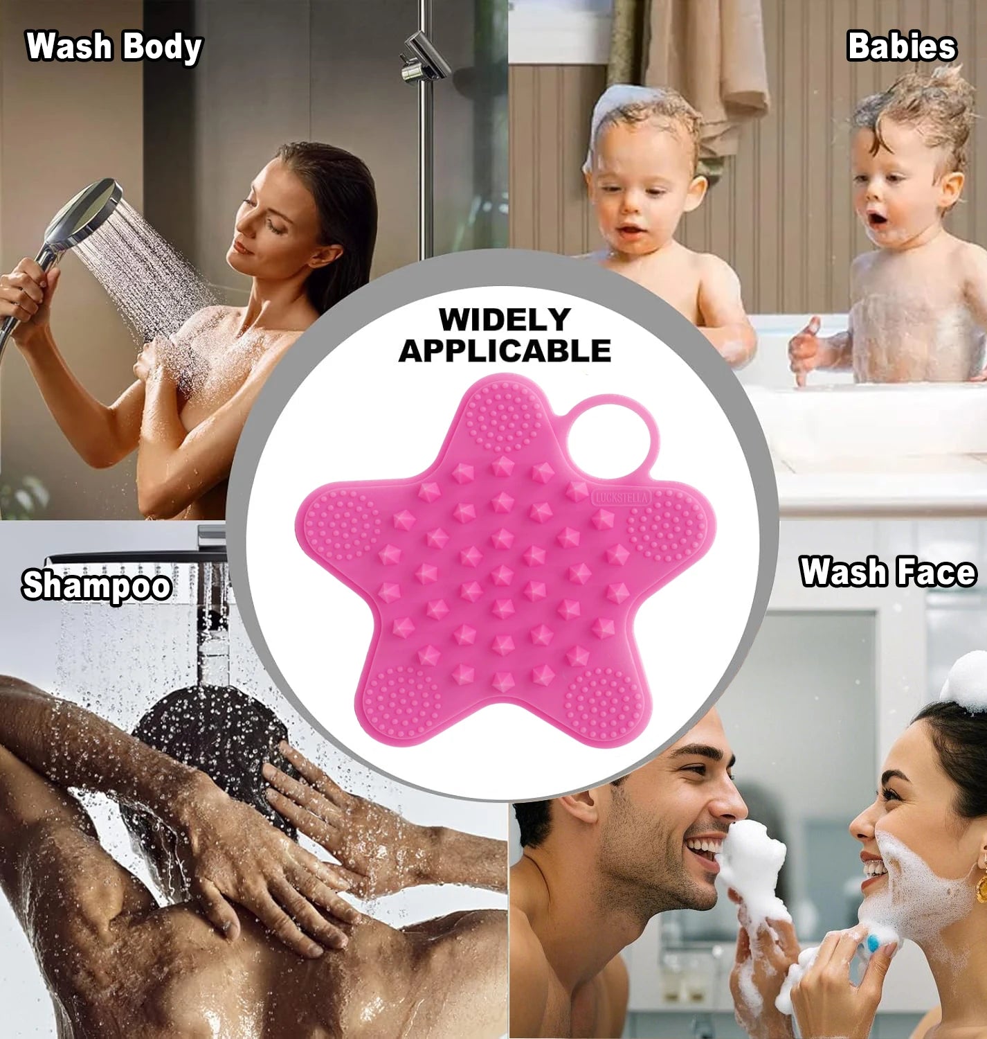 LUCKSTELLA 4Pcs Skin Care set Ice Face Roller &  Stainless Steel Gua Sha Board & Silicone Shower Brush Face Massage Roller