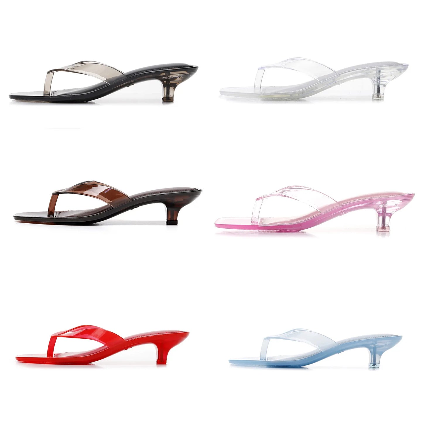 Vacation Elegant Kitten Heel Thong Sandals, Square Toe Clear Brown Jelly Flip Flops, Women Summer Comfortable Beach Party Shoes