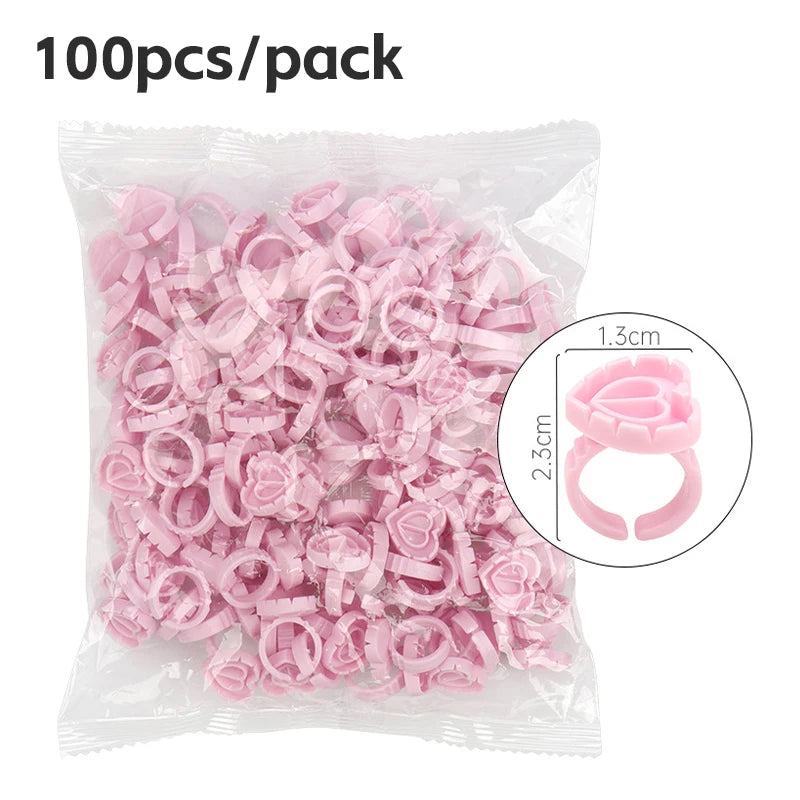 AILEISHI 100Pcs Disposable Eyelash Glue Fan Cup Rings Holder Container Tattoo Pigment Eyelash Extension Tools Lash Supplies