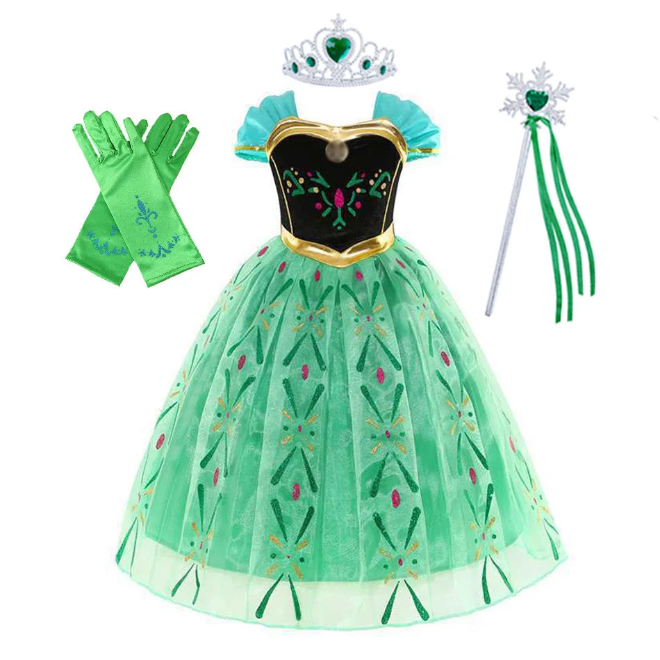 Disney Elsa Anna Princess Dress Girls Mesh Ball Gown Halloween Carnival Birthday Clothing Kids Cosplay Snow Queen Frozen Costume