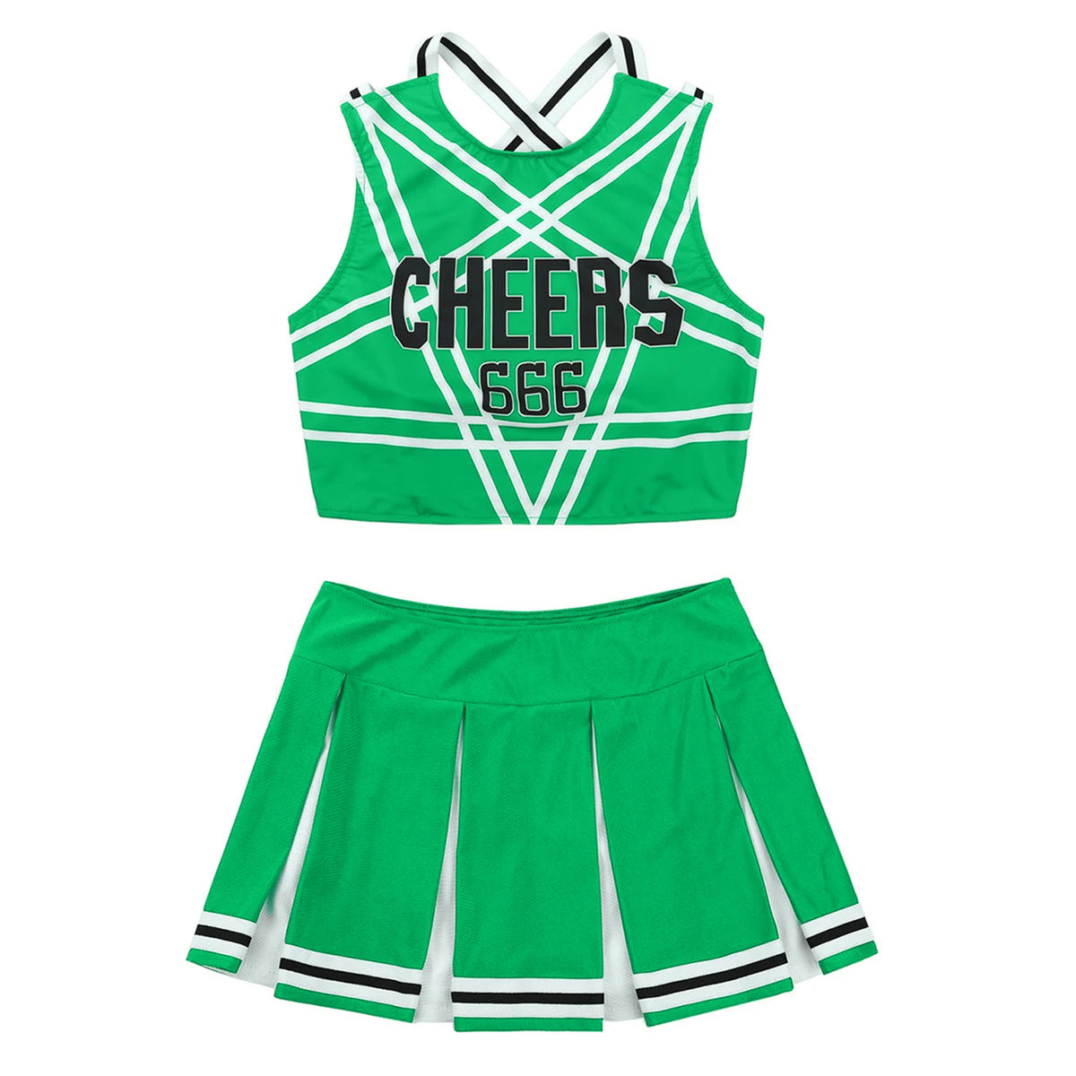 Women's Cheerleader Cosplay Costume Uniform Outfit Stand Collar Crop Top with Mini Pleated Skirts Carnival Cheerleading Suit