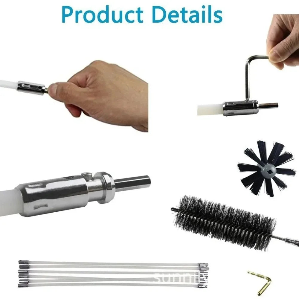 Chimney Cleaner Sweep Kit Nylon Electrical Drill Drive Flexible Rod Rotary Brush Head for Sweeping Away Flue Chimney Soot