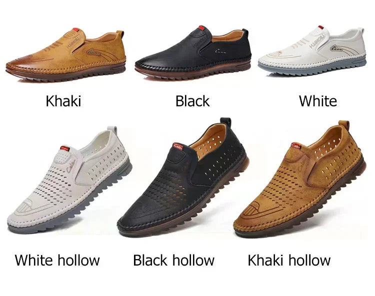 Men's Leather Shoes Casual Shoes Slip On Soft Leather Soft Sole Breathable Shoes Fashionable Textured Soft Leather-Shoes