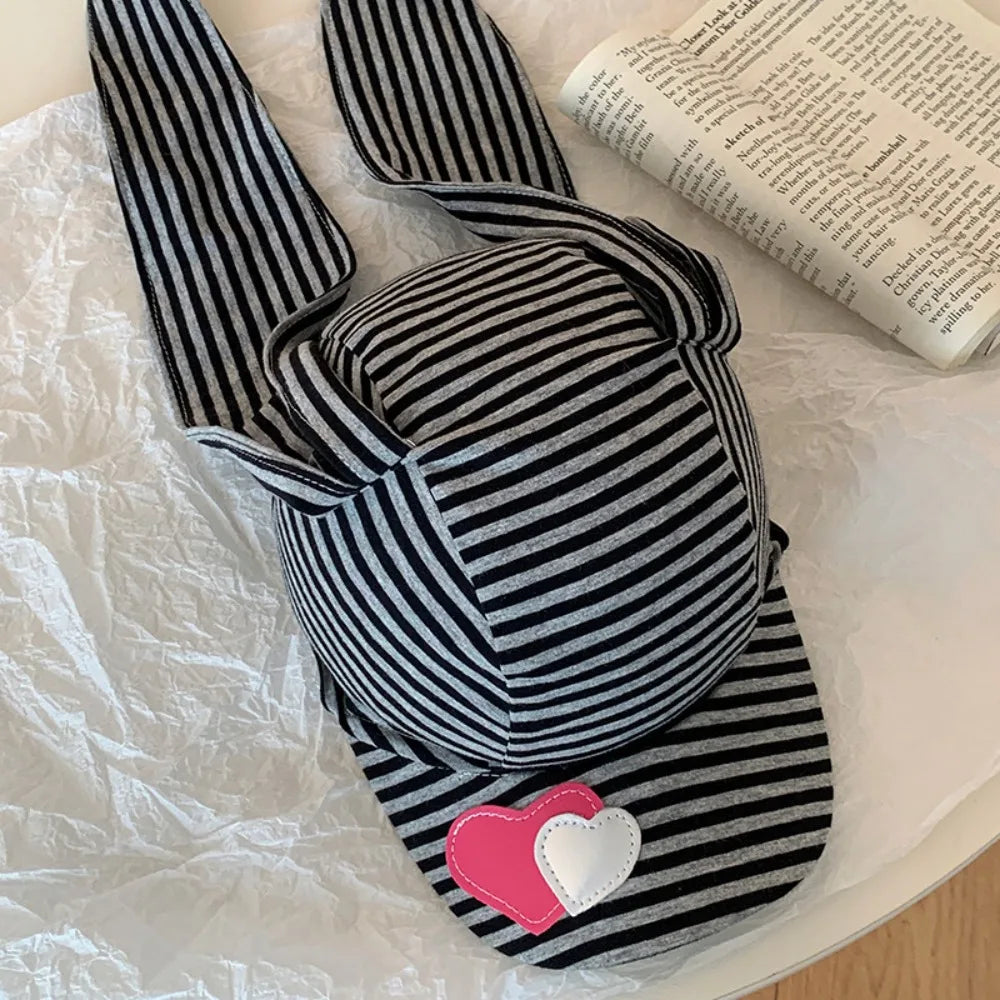 Apparel Accessories Rabbit Bunny Ears Baseball Cap Cotton Sunscreen Lop Ear Cap Hip Hop Y2K Heart Stripe Hat Street