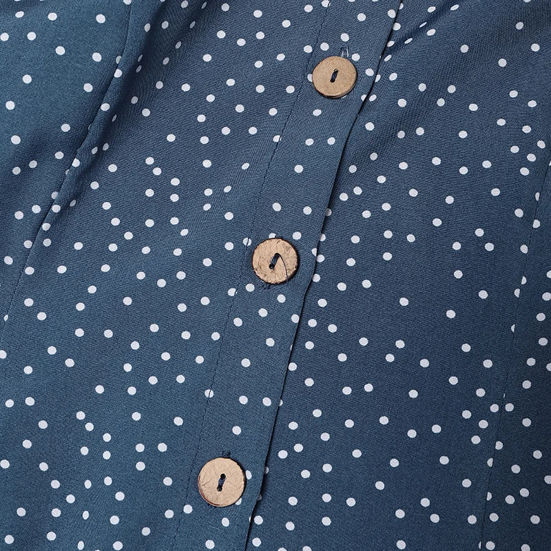 ZANZEA Women Summer Casual Dress 2025 Short Sleeve Polka Dot Bohemian Holiday Sundress V-Neck Loose Buttons Beach Vestidos Robe