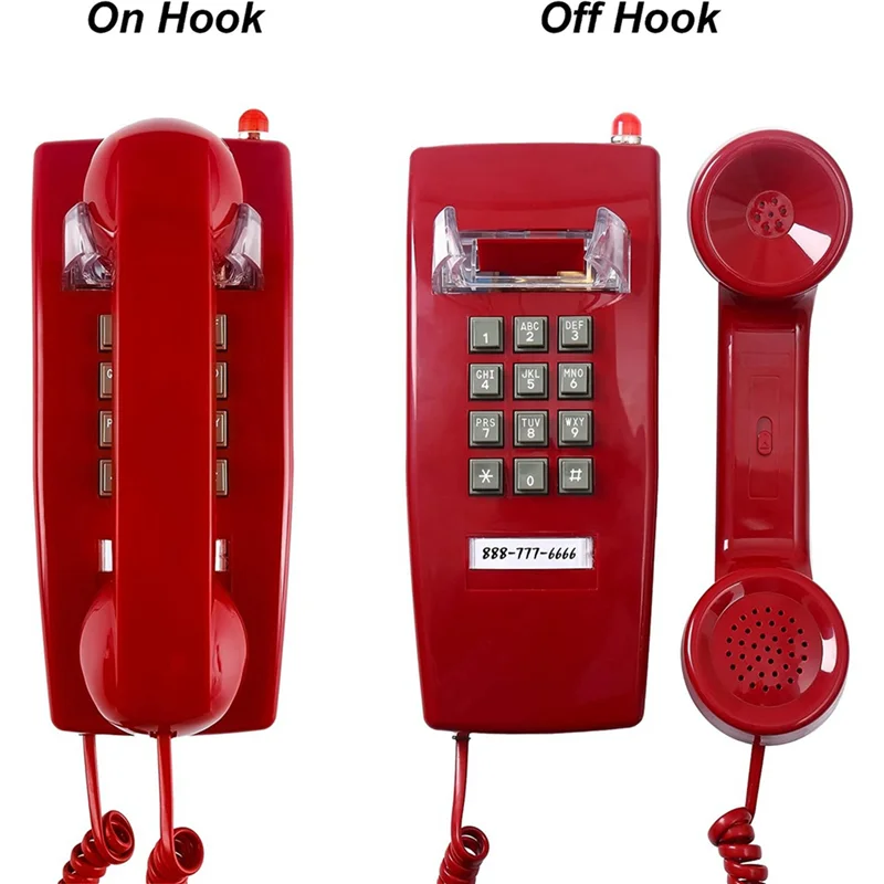 A99E-2X Wall Phones For Landline With Mechanical Ringing, Single Line 2554 Wall Telephone With Voicemail Indicator,Red