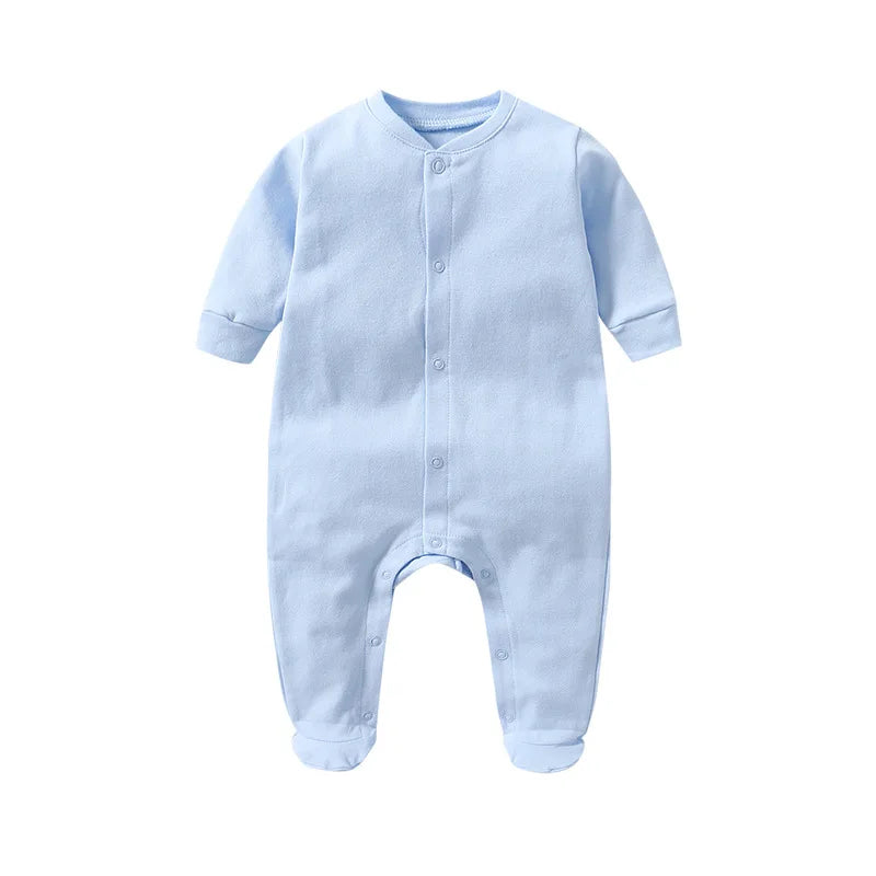 Baby Clothing Boy Girl Jumpsuits Foot Binding Cotton Rompers Solid Color Front Open Button Bodysuits Baby Outfits 0-12 Months