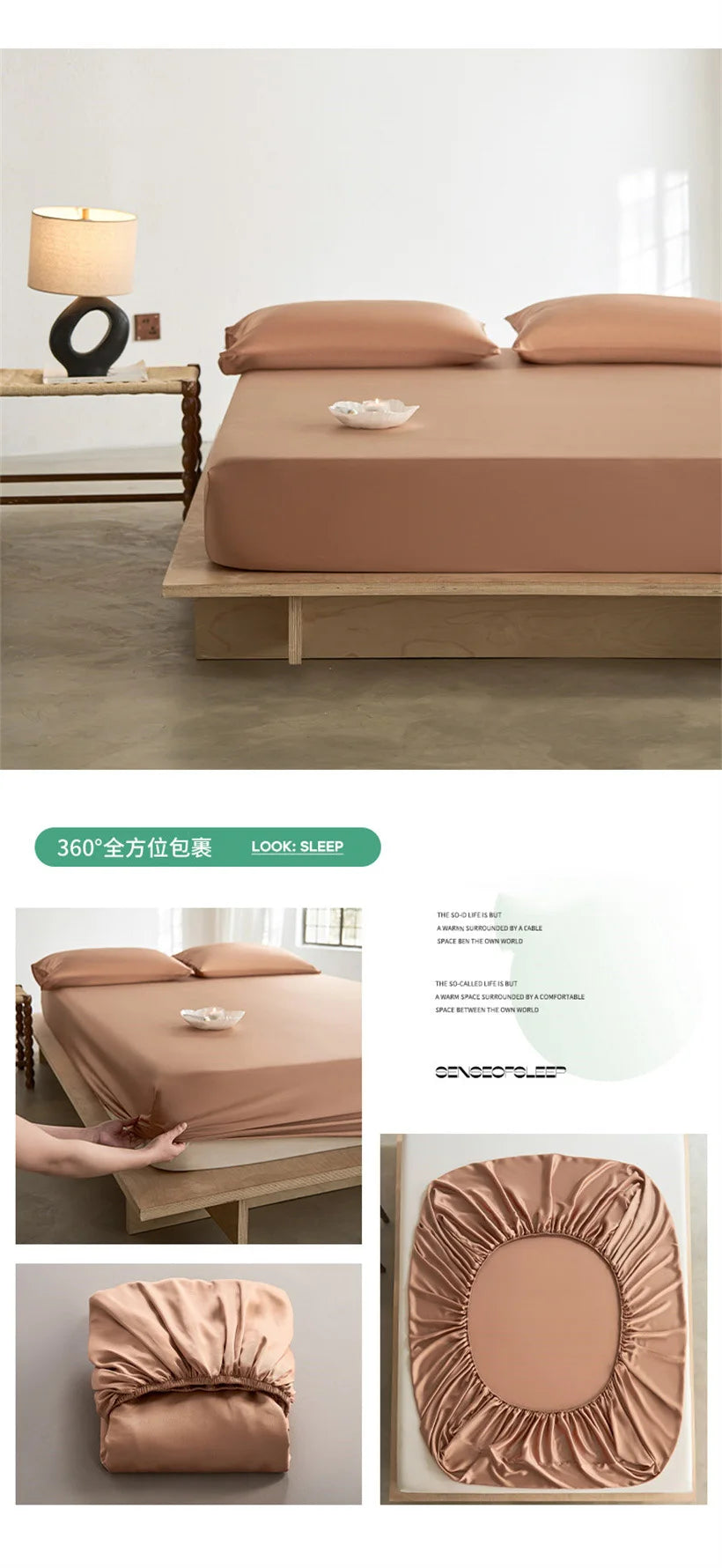 Pure Natural Mulberry Silk Fitted Sheet with All Around Elastic Band Soft Silky Breathable Mattress Cover Luxury Anti-Slip Sheet