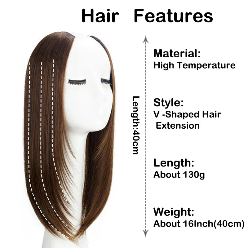18Inch Synthetic V-shaped Layered Synthetic Long Straight Hair Extension Hairpiece Wig for Women