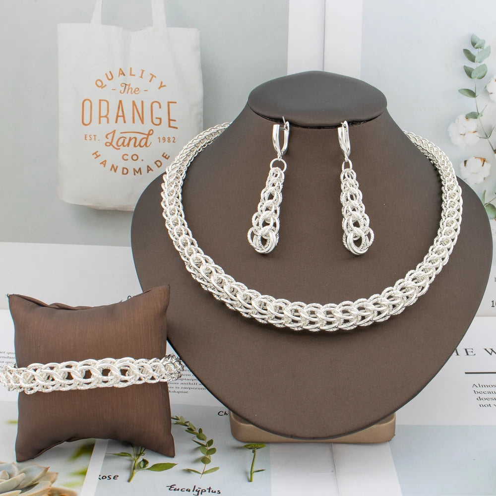 Dubai Jewelry Set Women Fashion Color Thick Necklace African Earrings Bracelet Ring Bride Banquet Wedding Party Jewelry