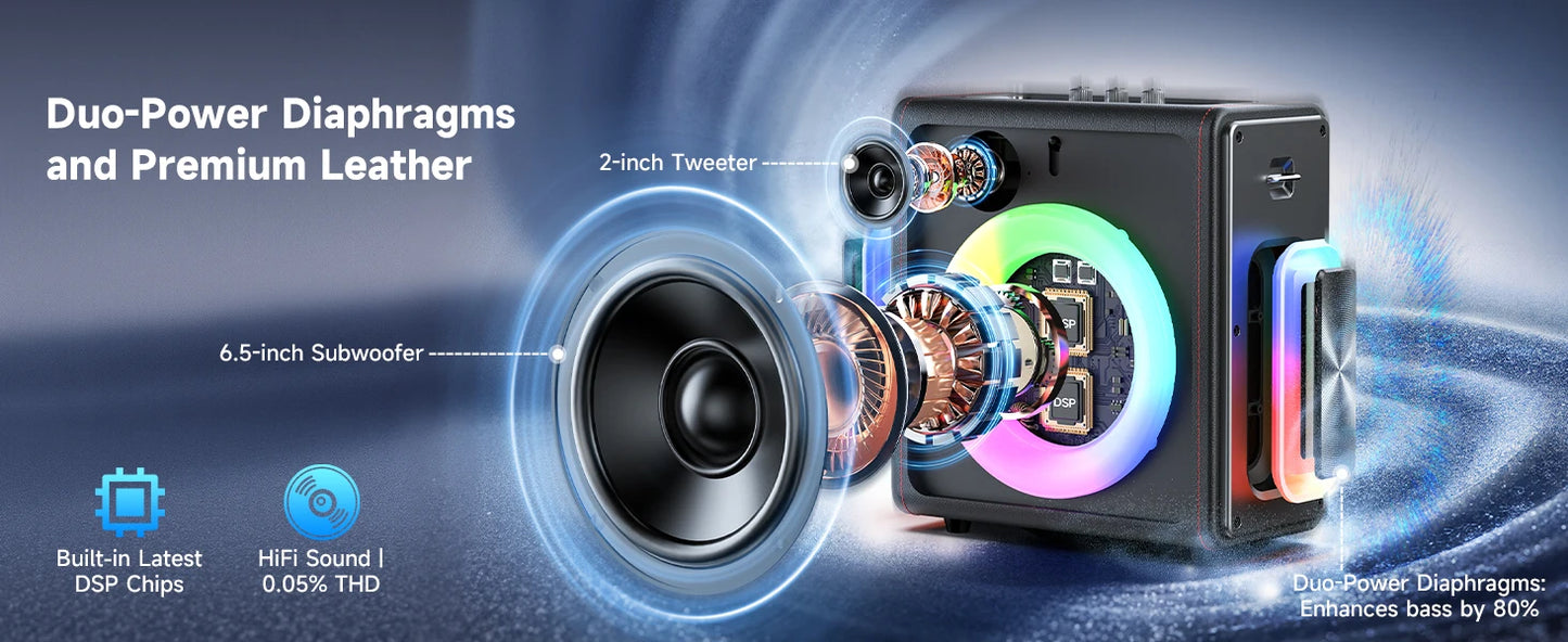 Karaoke Machine, Portable Bluetooth 5.3 Speaker with 2 Wireless Microphones for Adults, Supports TWS/TF Card/USB/AUX/Live
