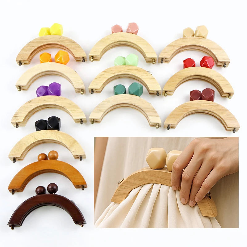 1Pc 14cm Mini Wooden Bag Handle Colored Beads Purse Frame Kiss Clasp Wallet Clourse Clip DIY Handmade Bracket Bags Accessories