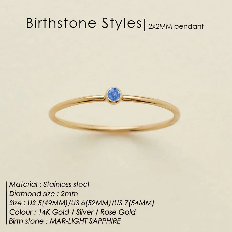 14K Gold Plated Stainless Steel Birthstone Ring for Women Tiny Thin Stacking Ring Colorful Zircon Crystal Aesthetic Jewelry Gift