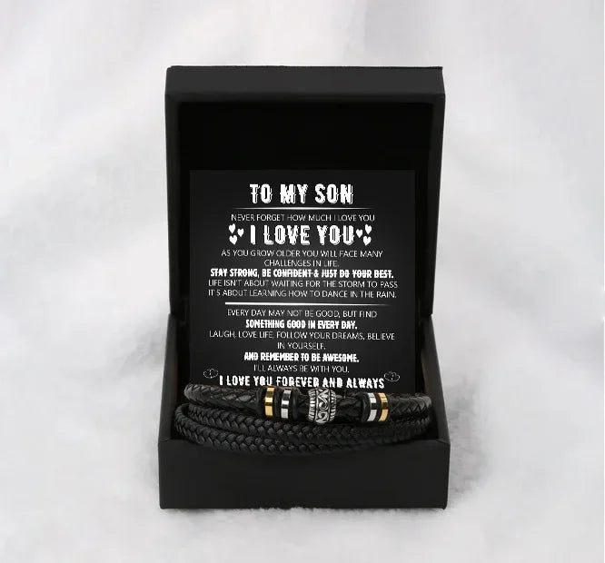 To My Son Bracelet, Stainless Steel Bracelet Son Inspirational Gifts From Mom Dad, Birthday Gifts For Son Message Card Gift Box