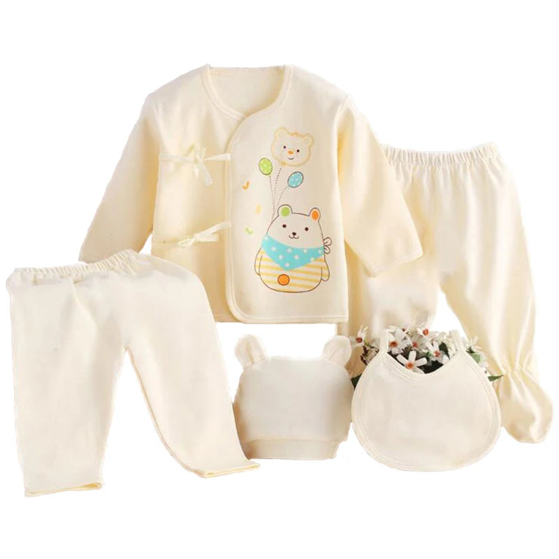 5 Pcs/set Newborn Baby 0-3 Month Clothing Set Babies T-Shirt Pants Hat Boy Girl Clothes Cotton Set