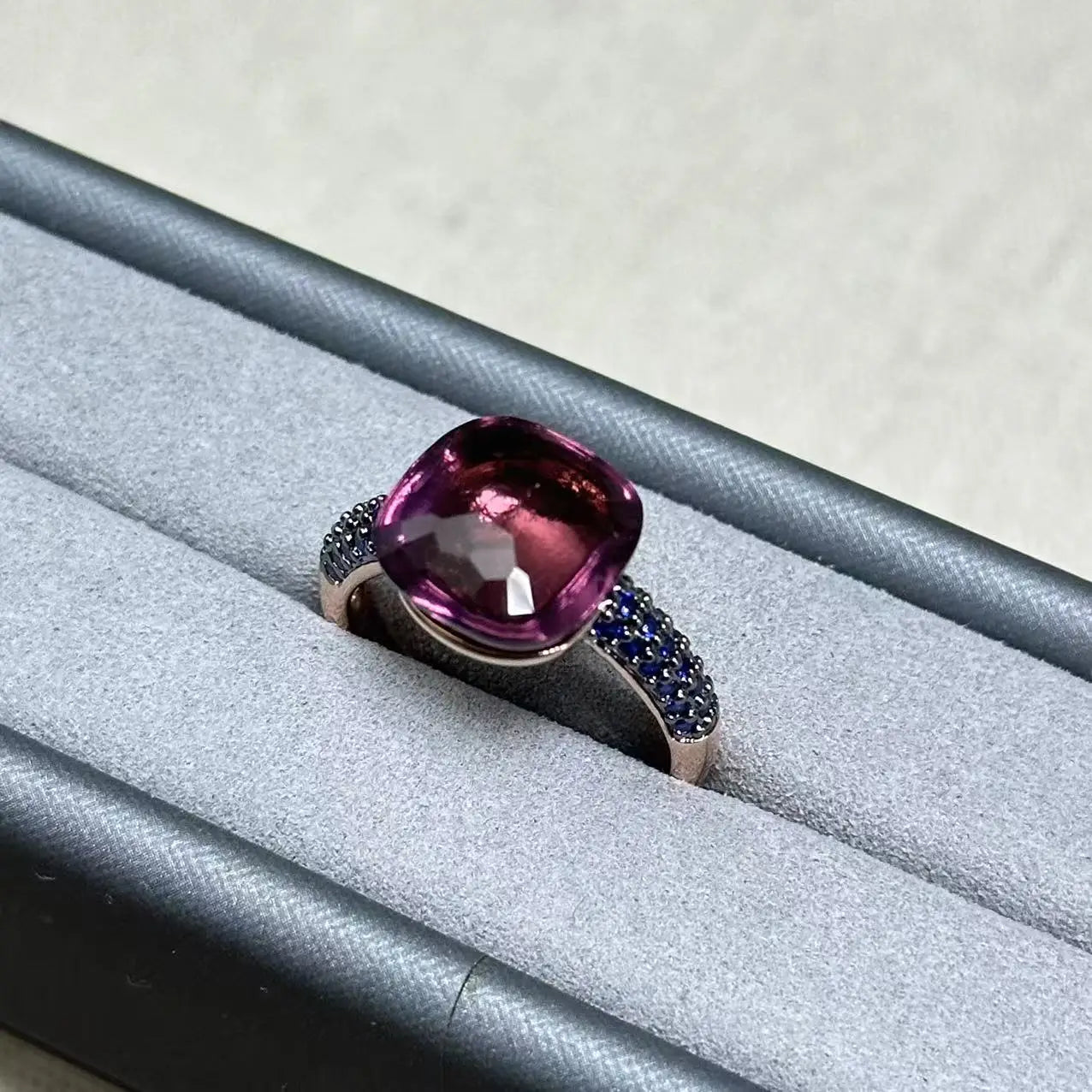 Flat Ring For Women Candy Color Crystal Ring Inlay Blue Zircon with Blackgun Plated Party Gift Fashion Jewelry For Women