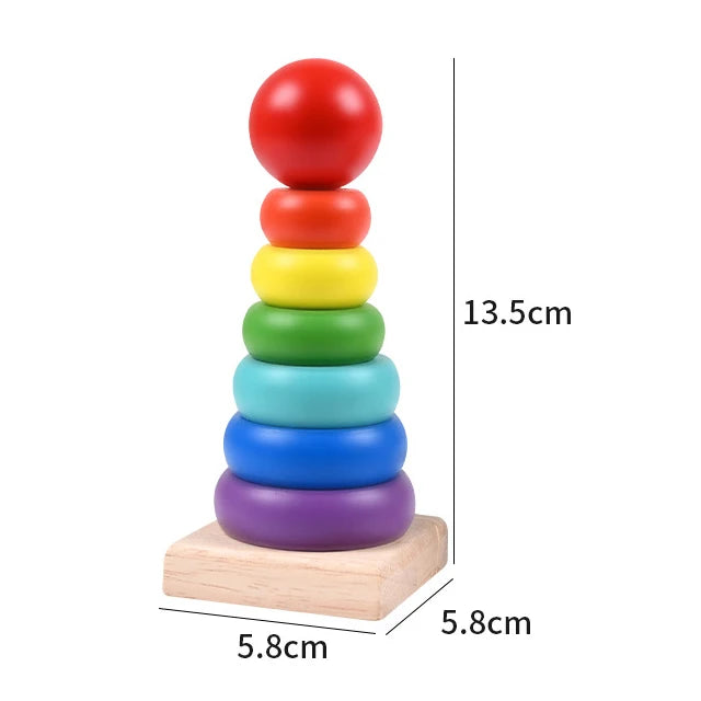 Rainbow Stacking Ring Tower Montessori Wooden Puzzle Toys Pyramid Nesting Blocks Geometric Games Children Early Education Toys