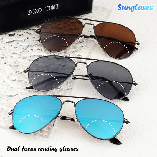 Bifocal Reading Glasses, Retro Metal Frame, Clear for Far and Near, Same Style for Men and Women.