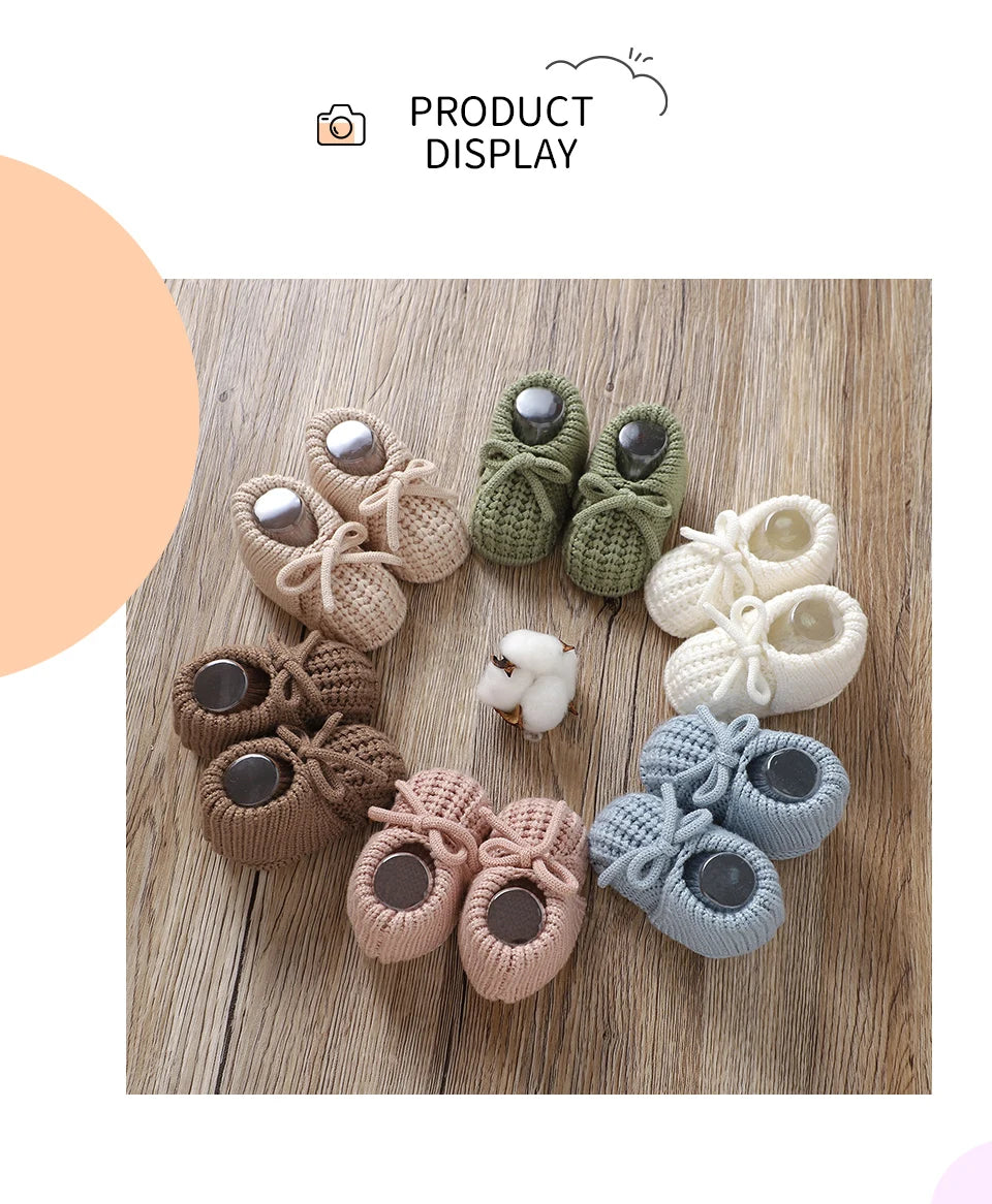 Baby First Walkers Shoes Cute Bowknot Hand Knitted Newborn Boys Girls Prewalkers 0-12m Infant Kids Soft Soled Footwear Anti-Slip