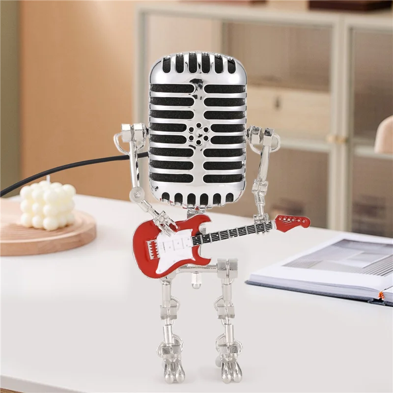 Mic Robot,Retro Style Microphone Robot Table Lamp,Holding Guitare Night Light,Vintage Microphone Robot Desk Lamp-B91B