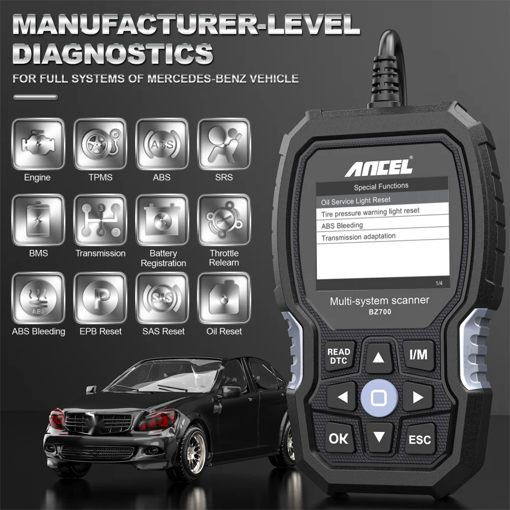2025 ANCEL BZ700 OBD2 Scanner Engine OBD Code Reader For Mercedes Benz Full System Diagnostic Tool Reset Service Automotive Tool
