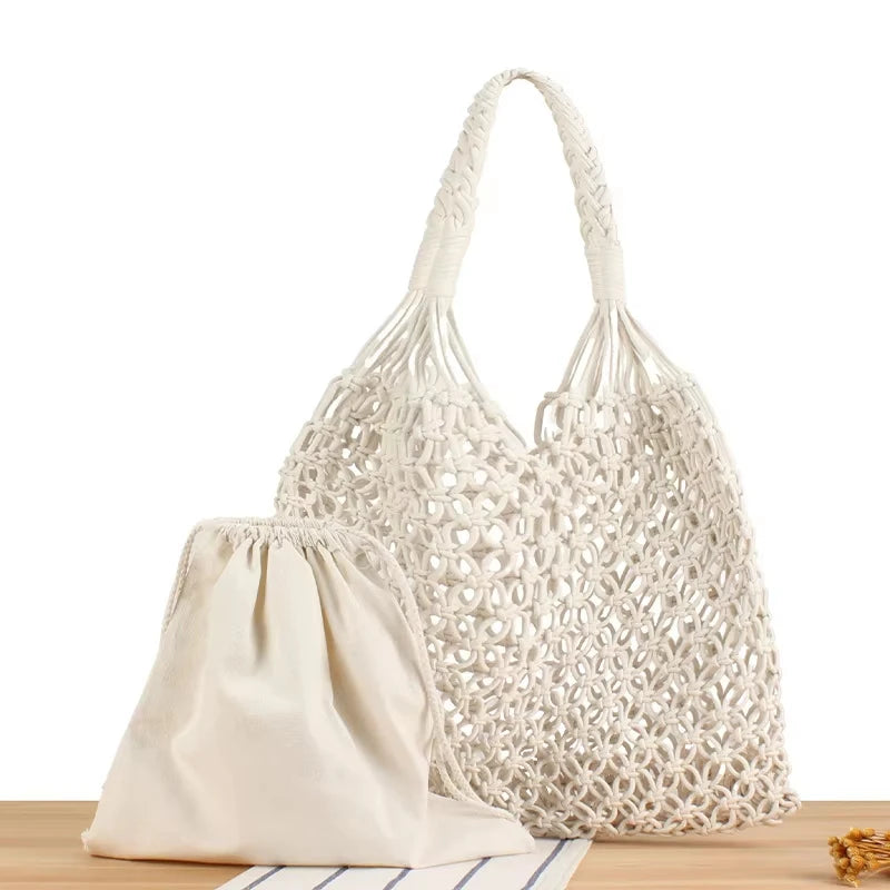 Fashion Crochet Bags for Women Summer Beach Tote Bag Raffia Aesthetic Totes Straw Handbag Bohemian Boho Woven Knit Shoulder Bag