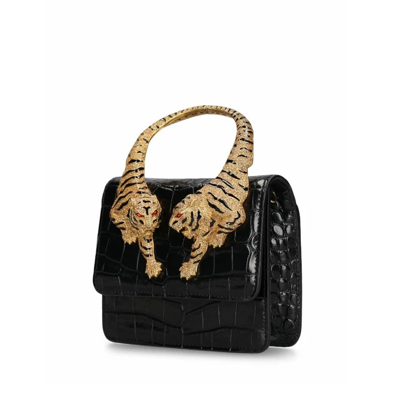 2026 New Luxury Designer Handbag for Women Crocodile Effect Leather Tiger-sculpted Top Handle Fashion Evening Shoulder Bag