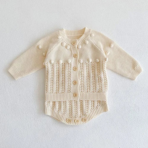 Autumn Winter Newborn Baby Girls Knitting Clothing Set Floral Embroidery Cardigan+Jumpsuit Infant Baby Knitted Clothes Suit