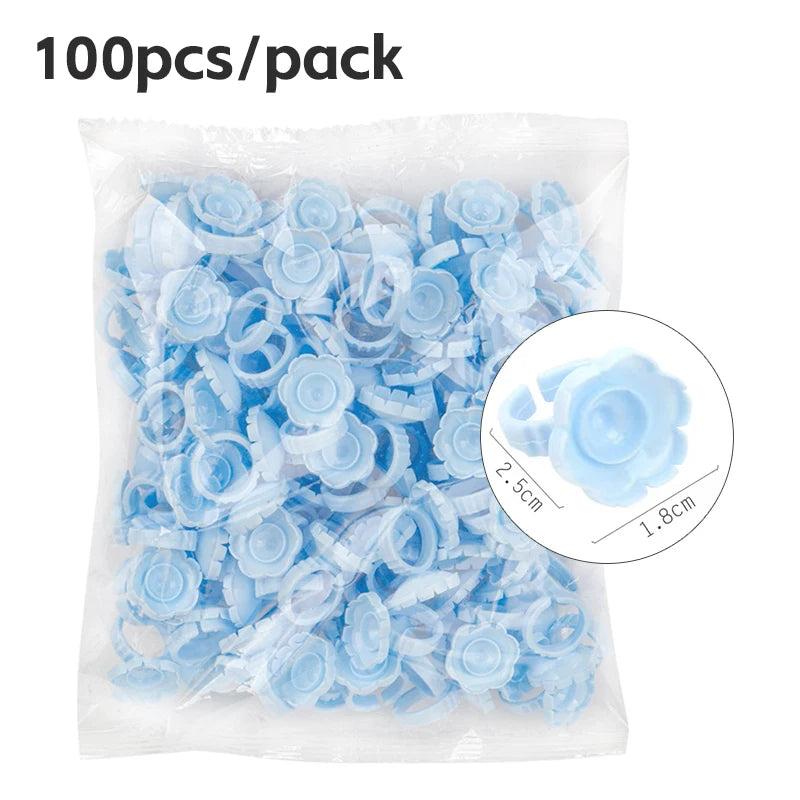 AILEISHI 100Pcs Disposable Eyelash Glue Fan Cup Rings Holder Container Tattoo Pigment Eyelash Extension Tools Lash Supplies