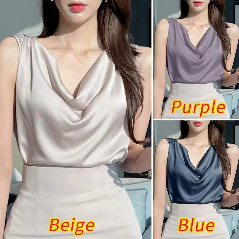 ZANZEA 2025 Elegant Korean Tanks Women Satin Silk Solid Color Sleeveless Tank Tops Fashion Sexy Office Lady Cowl Neck Camisole