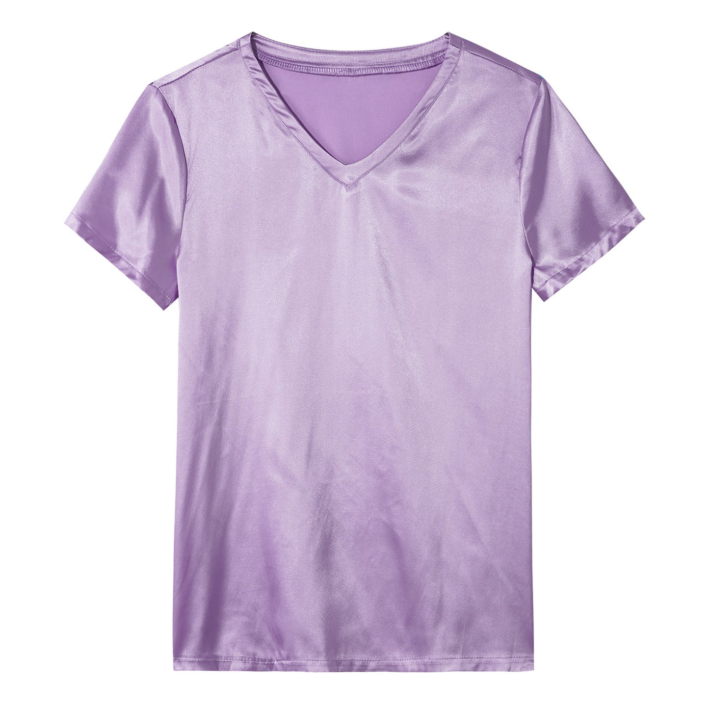 Mens Male Clothing V Neck Short Sleeve Satin Casual Comfortable T-Shirt Loose Pajamas Tops Loungewear Sleepwear Nightwear