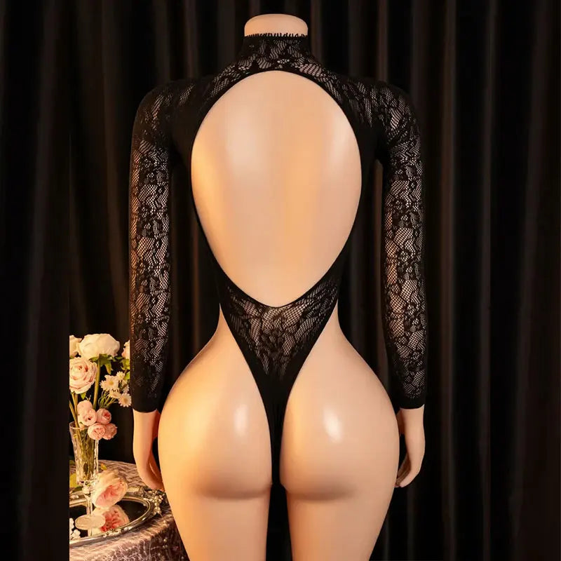 Sexy Beach Cover Up Tops For Woman Crew Neck Large Backless Curve Underwear Hollow Out Bodycon Body Suit Sheer Summer Swimwear