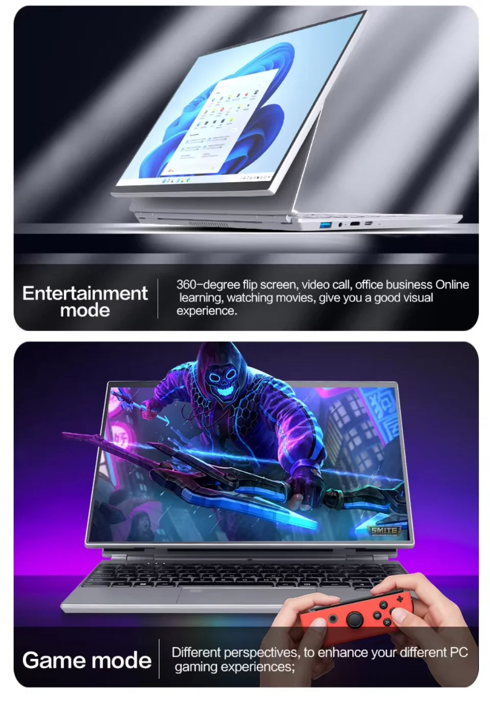 360° Rotating 14.0'' IPS Touch Screen 32G 128G-1T N95 Windows 11 Notebook 4 In 1 Business Office Slim LAPTOP facial recognition