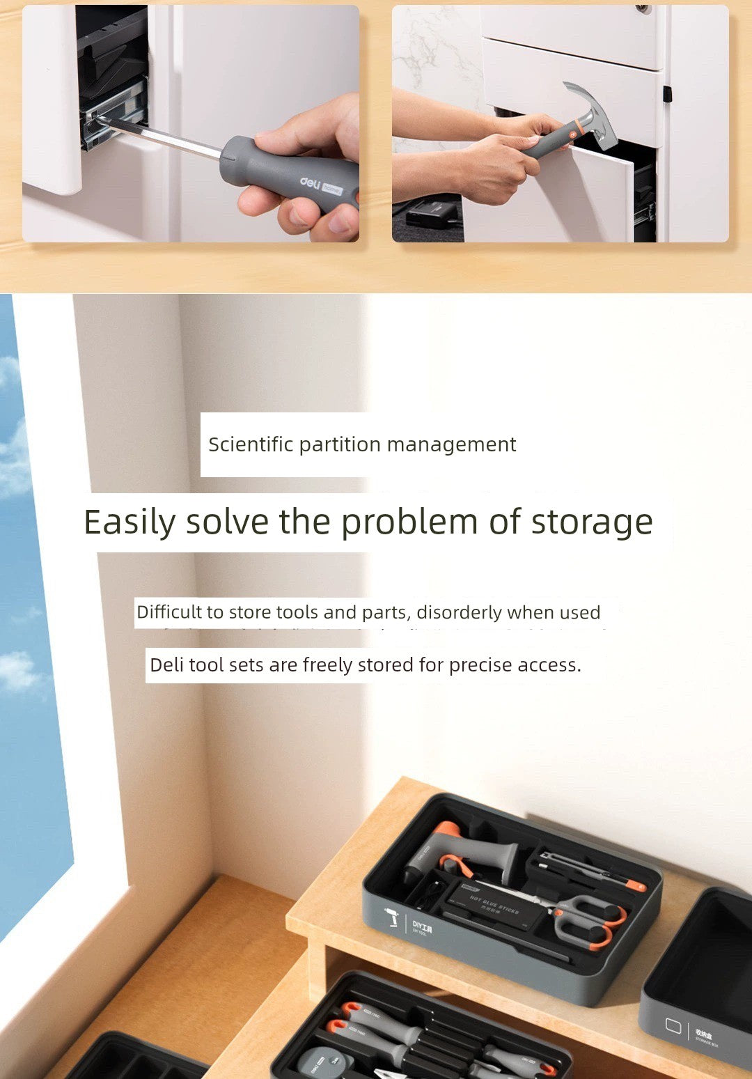 Deli Home Daily For Home Wire Cutter Hammer Lithium Electric Drill Emergency Repair Multifunctional Suit Tool H1001